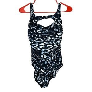 MagicSuit Leopard Print Ruched Cutout One Piece Swimsuit Size 4 6